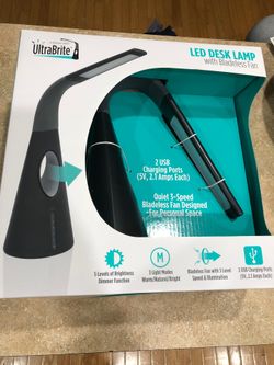 UltraBrite Airlight Ultrabright LED Desk Lamp with Bladeless three speeds fan panel, Black (no scams keep that shit to yourself)
