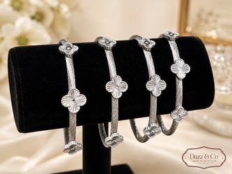 Silver Twisted Cable Clover Cuff Bracelets