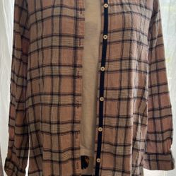 Johnny Was Women Pink Multi Plaid Long Sleeve Imogen Silk Wool Button Shirt XS
