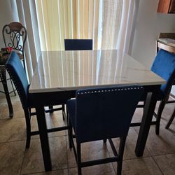 BRAND EW 5 Pcs Dining Set Blue Chairs 