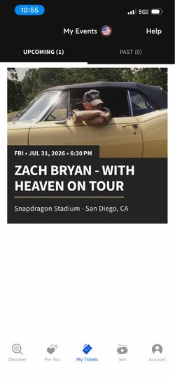 Zach Bryan Floor Ticket July 31st San Diego