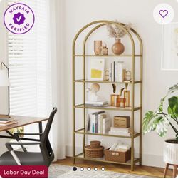Brass bookshelf with glass shelves