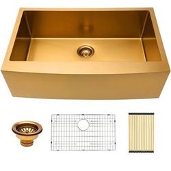 New Lordear Gold Farmhouse Sink 36 inch Kitchen Sink Apron Front 16 Gauge Matte Gold Stainless Steel