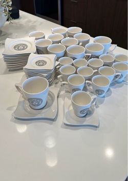 Medusa tea cup and espresso cup with plates