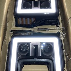 Ford F-250 / F-550 SD Smoked Dual Projector Headlights With LED DRL for 2017 to 2019  Faros De Proyector Ahumados 