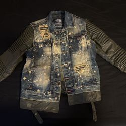 Name Your Price! Jean Jacket W/ Forest Green sleeves 