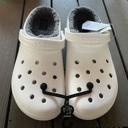 White Fur-Lined Crocs – Size M12 / W13 – Brand New