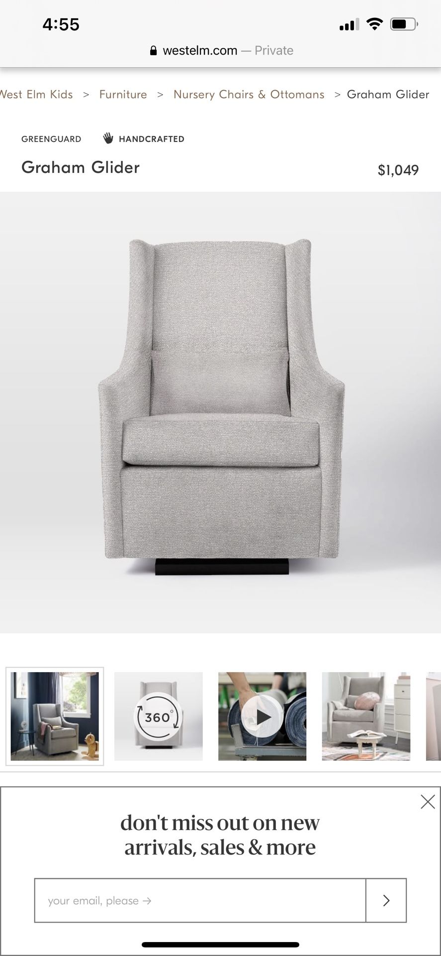 West Elm Graham Glider & Footrest 