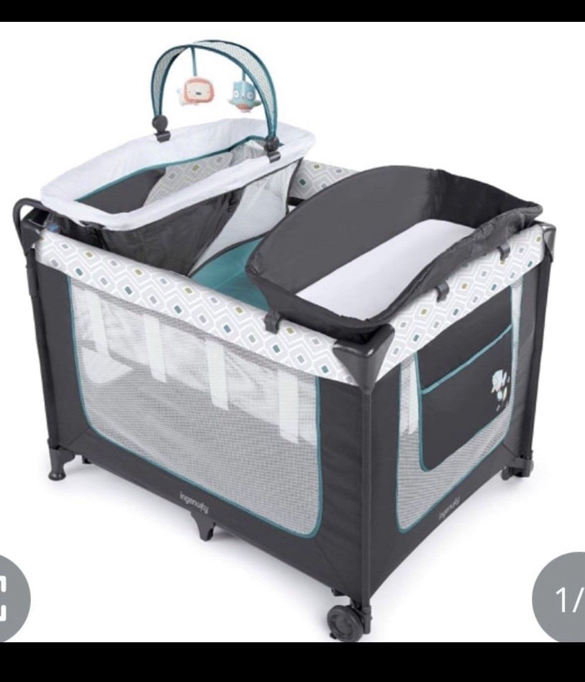 Ingenuity Smart And Simple Portable Playard With Changing Table, Play Pen, Bassinet For Infant & Storage Pockets, Easy To Fold - Nash Gray Open box i