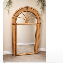 Mid-Century Modern Arched Wall Mirror From Bamboo Rattan