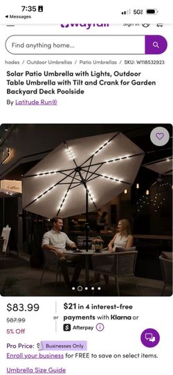 Sun-Ray 9 FT 32 LED Patio Solar Umbrella w/ Push Button Tilt and Crank Outdoor Umbrella, 8 Sturdy Ribs, UV Protection, Solution-Dyed Fabric, Creamy Be