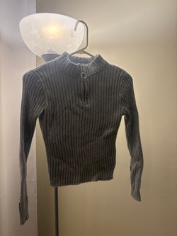 Gray Ribbed Quarter-Zip Crop Sweater