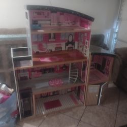 Nice Wooden-not Plastic- Sturdy 4 Level Barbie House With Accessories Included 