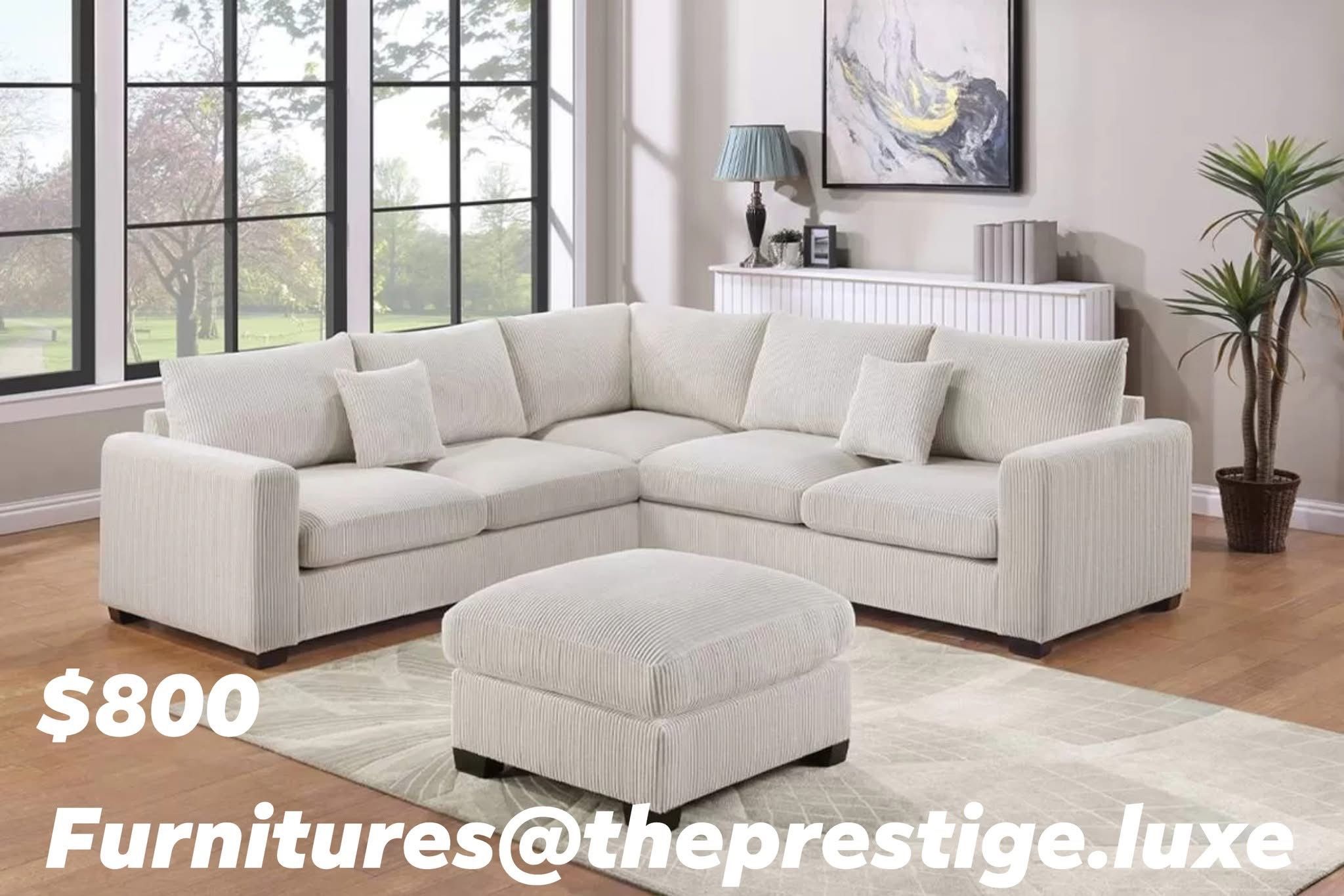 🛋️ 4-Piece Corduroy Sectional + Ottoman — Just $800!