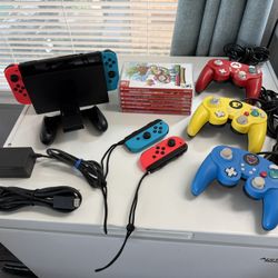 Nintendo Switch - 2 Neon Blue + 2 Red Joy-Con | Nintendo Switch Dock | 3 Gamecube Style Nintendo Switch Controllers | 6 Switch Games 