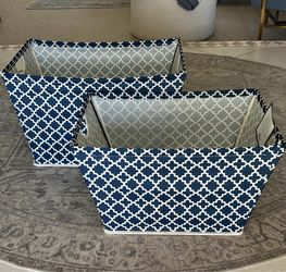 NEW 2 Blue and White Lattice Collapsible Storage Baskets