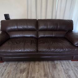 Set Of Two Brown Leather Sofas Like New