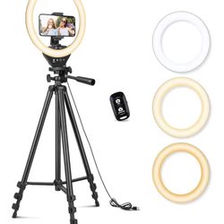 Ring Light  (10inches) with 50'' Extendable Tripod Stand, LED Circle Lights with Phone Holder - New used once