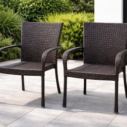 OUTDOOR PATIO CHAIRS – SET OF 2 – STACKABLE – WICKER STYLE – $60