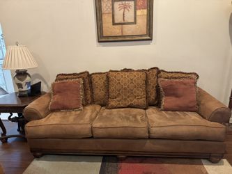 Brown Sofa And Love Seat Set With Decorative Pillows