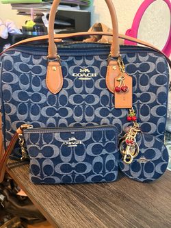 Coach large Rowan denim 3 pc set like new . Authentic