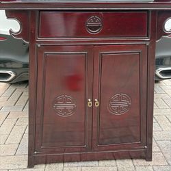 Beautiful ASIAN CABINET.  SHELF & DRAWER STORAGE. Solid Rosewood. Chinese Chinoiserie Oriental Hall Or Bedroom Chest, Nightstand Or Night Table. Nice!