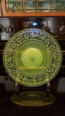 Vintage Frosted Vaseline Glass Plate