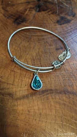 Alex and Ani Silver Tone Charm Bangle Bracelet Blue Teardrop Crystal