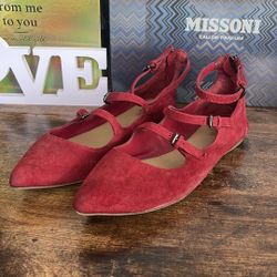 Crown Vintage red suede flats point toe 8.5