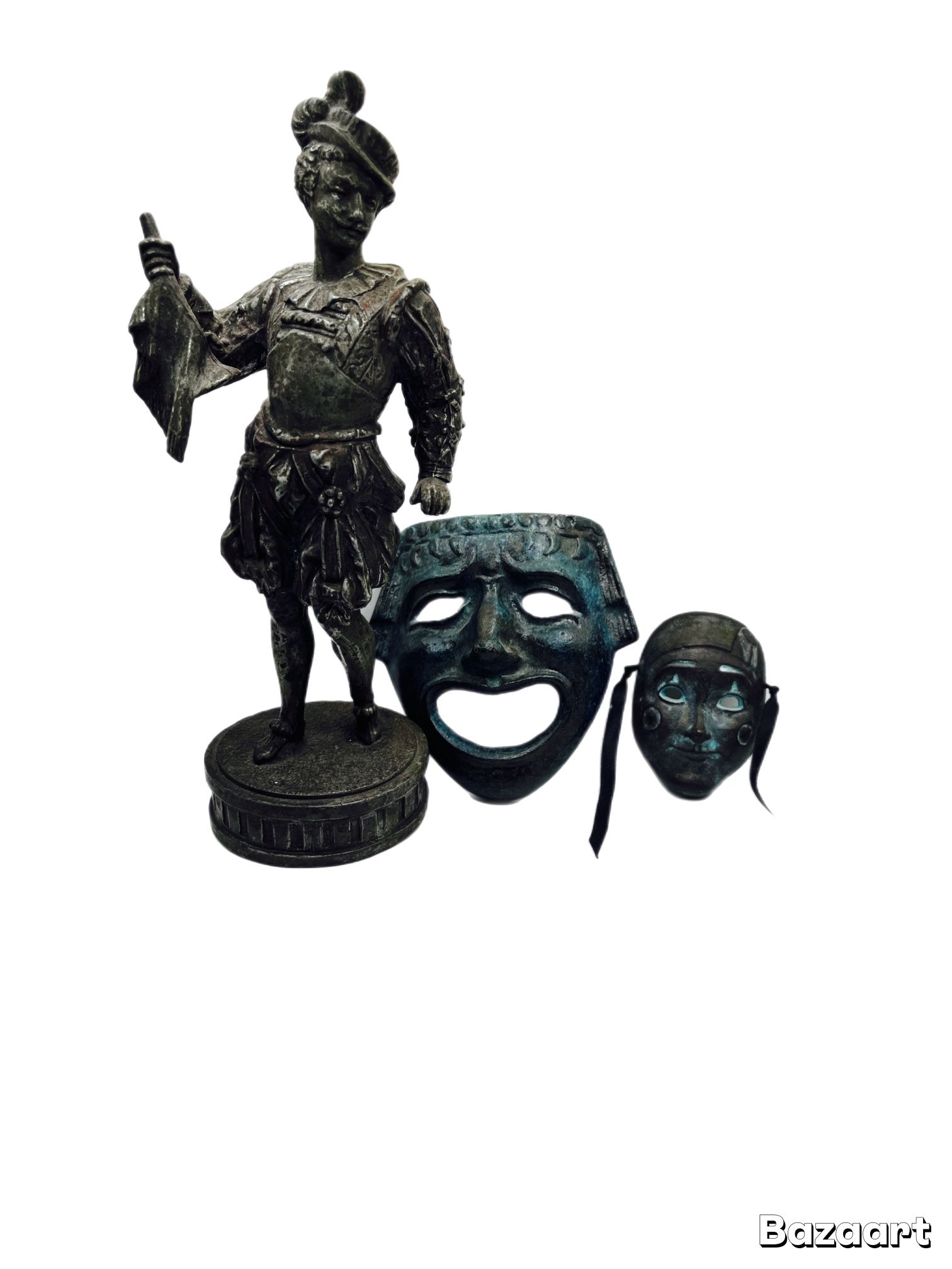 Three Vintage Metal Figurines and Masks