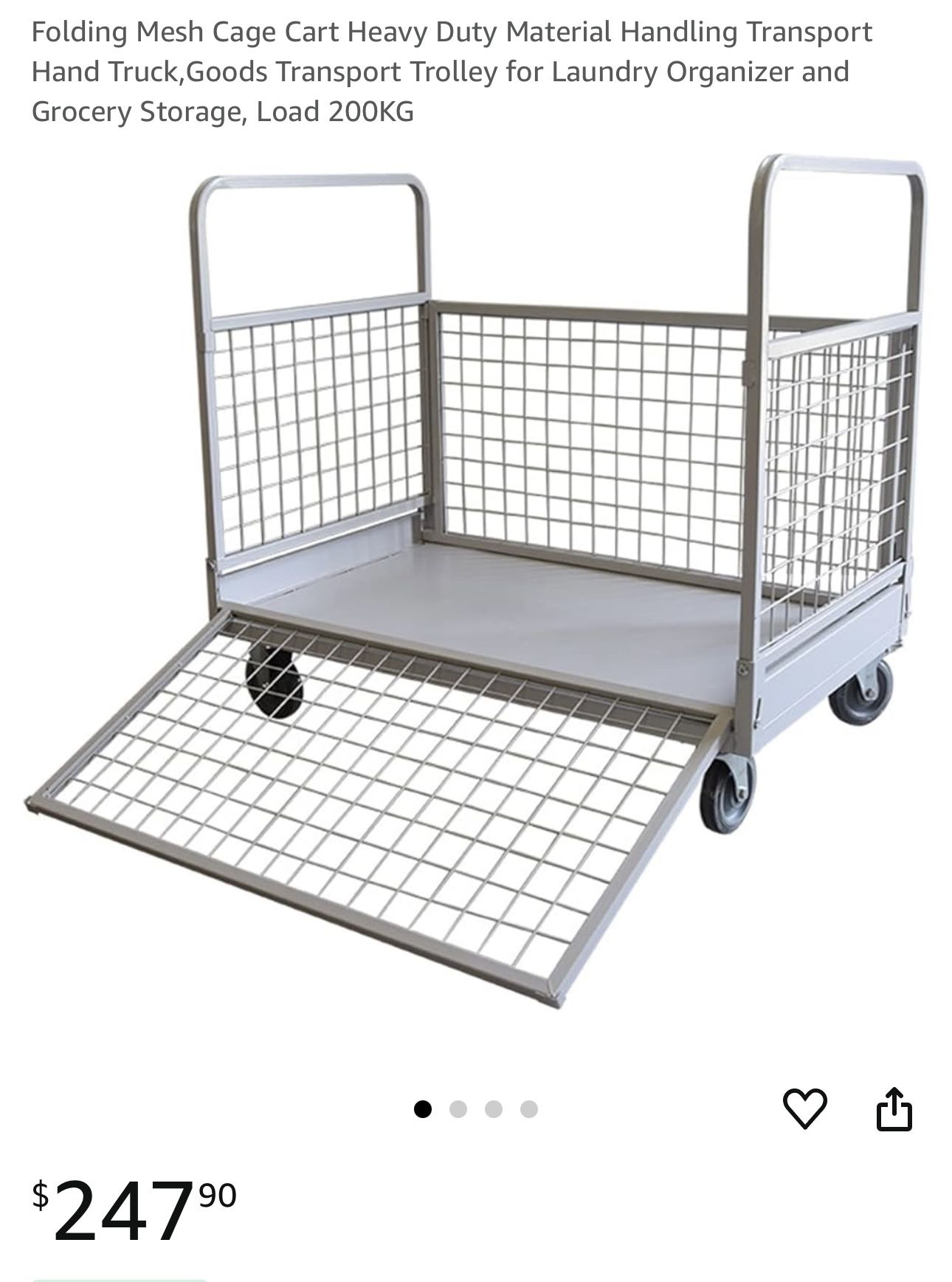 Folding Mesh Cage Cart Heavy Duty Material Handling Transport Hand Truck,Goods Transport Trolley for Laundry Organizer and Grocery Storage, Load 200KG