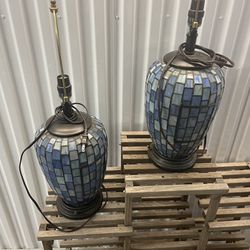 Vintage Blue Stained Glass Lamps 
