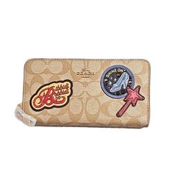 Disney X Coach Accordion Zip Wallet In Signature Canvas With Patches NEW.