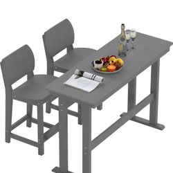 3-Piece Outdoor Patio Bar Table and Chairs Set, All-Weather HDPE High Top Table with 2 Armless Bar Stools, HDPE Bar Furniture Set for Outside, Poolsid