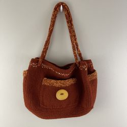 90s Burnt Orange Handmade Sequin Knit Felted Wool Slouchy Hobo Shoulder Bag Tote