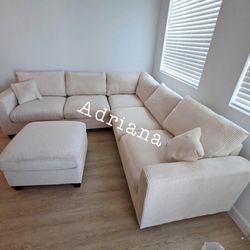 Gorgeous Ivory Corduroy Sectional Sofa Couch Brand New ‼️