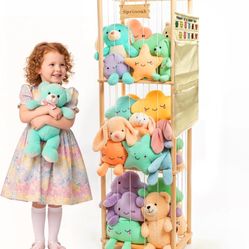 54-Inch Tall Stuffed Animal Storage Organizer - Premium Wooden Plush Toy Holder Zoo, Large Toy Storage Tower with Elastic Rope & Side Storage Bag for 