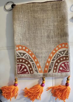 Earthy Boho Orange Tassels Handmade Hand Bag
