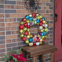Vintage Christmas Shatterproof Baubles Ornament Wreath Multicolor 