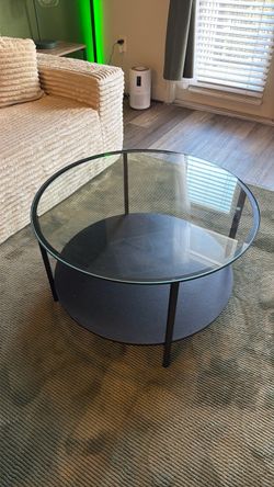 Round Glass Top Coffee Table with Lower Shelf
