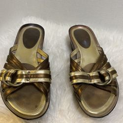 Cole Haan G Series Gold Bronze Womens Wedge Slip On Sandal Sz 9 B