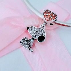 Valentines SNOOPY charm S925  Sterling  Silver 