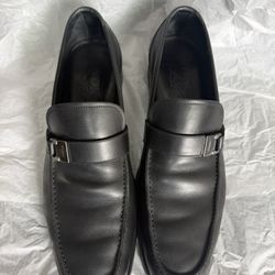 Salvatore Ferragamo Men’s Black Leather Loafers Gancini Bit Size 10 D Dress Shoes 