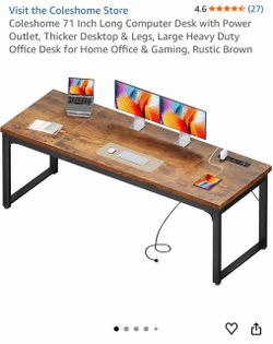 Coleshome 71 Inch Long Computer Desk with Power Outlet, Thicker Desktop & Legs, Large Heavy Duty Office Desk for Home Office & Gaming, Rustic Brown