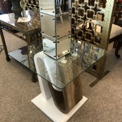 Glass Top, Wood, Lacquer End Table