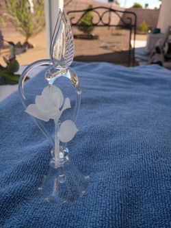 Crystal Glass Hummingbird and Rose Bell Figurine