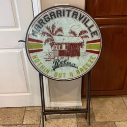 Rare Jimmy Buffet Margaritaville Out Door Folding Glass Metal Table