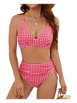 Women’s Edelqual Red & White High Waisted Bikini Set M