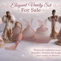 Bundle deal –Elegant Pink Vanity Perfume Set with Figurine Decor – Vintage Style Collection