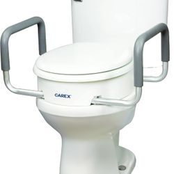 Raised Toilet Seat with Arms, Elongated Toilets, 3.5 Inch High, Elevated Toilet Riser with Removable Padded Handles, Easy On and Off, White